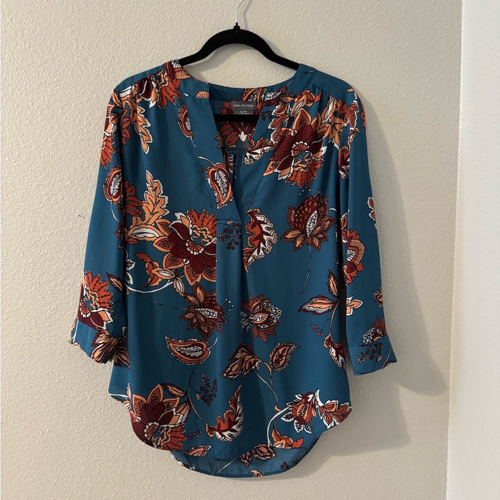 Van Heusen Teal and Rust Floral Blouse